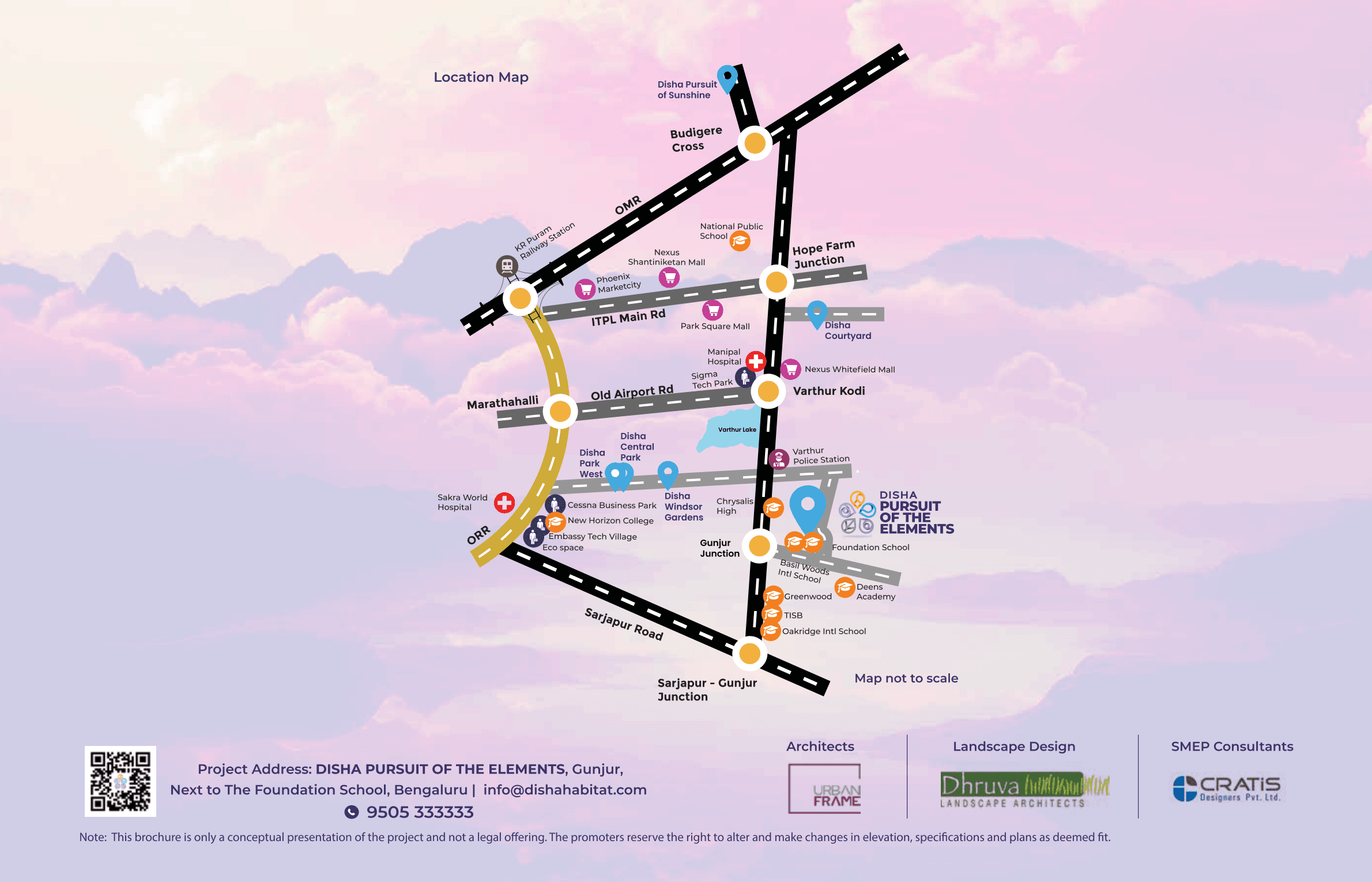 Location map showing Gunjur in relation to Varthur, Whitefield, Sarjapur Road and the Outer Ring Road