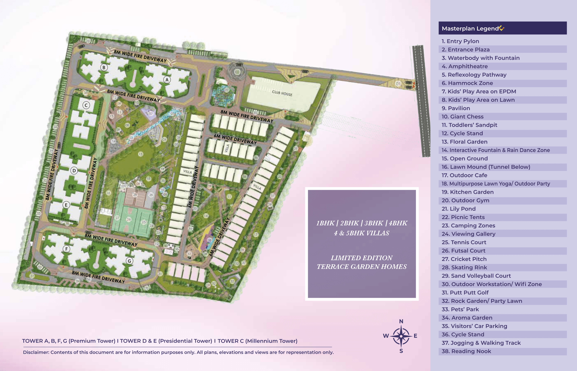 The twenty-acre masterplan layout showing towers, villas and amenity zones